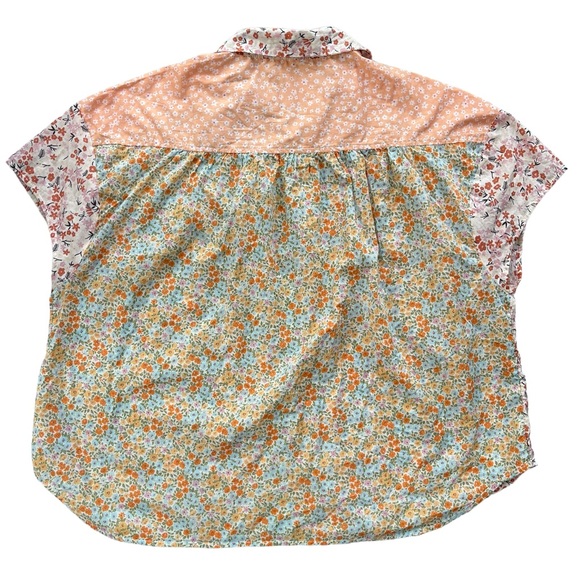 American Eagle Women's Large Orange & Floral Oversized Resort Button Front Shirt - Picture 3 of 13